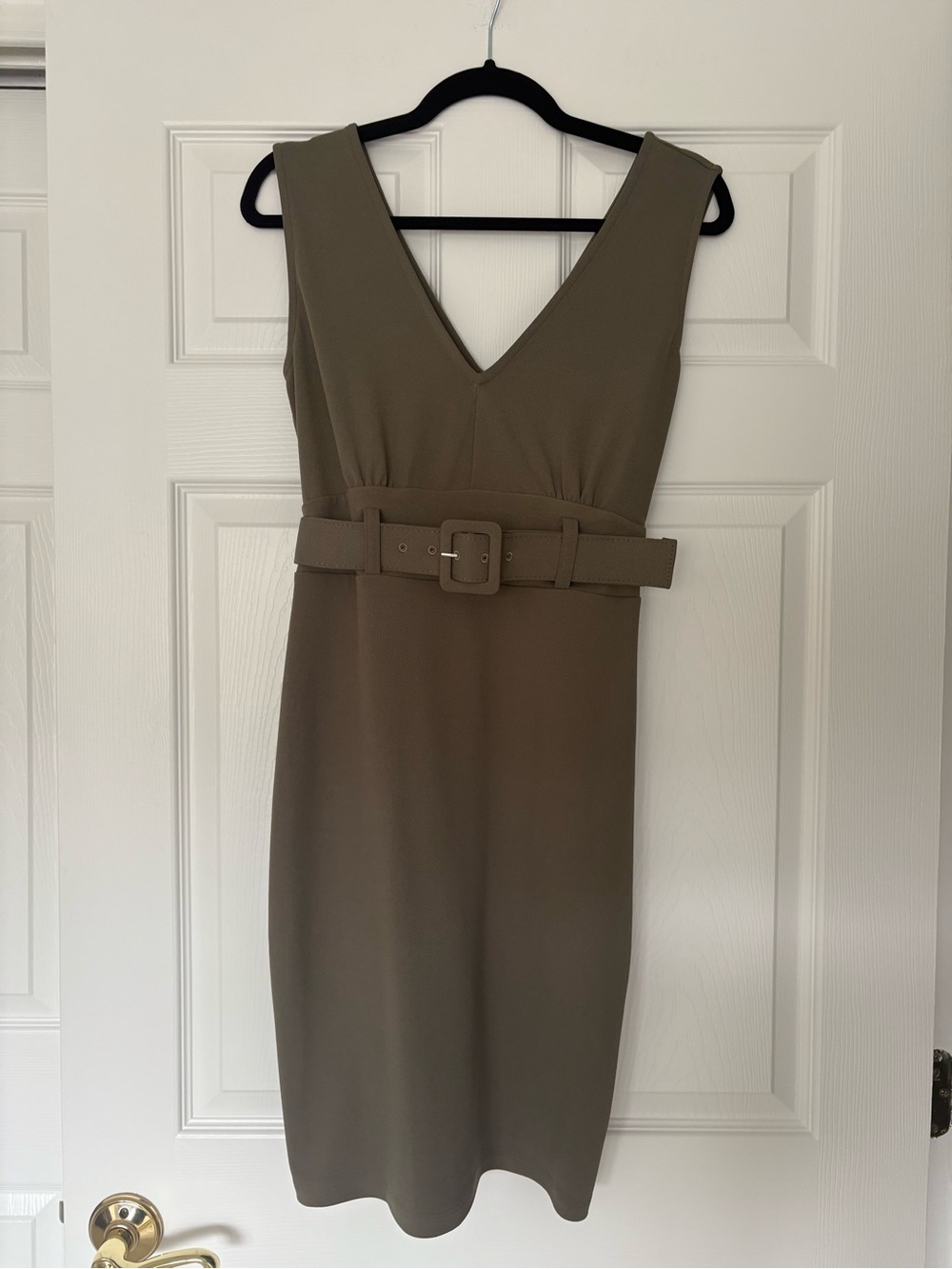 Bar III Olive Green V-Neck Belted Midi Dress